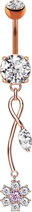 Image du produit Star Piercing Banane or rose avec pendentif vigne et fleur de cristal (Laiton, Acier chirurgical 316L)