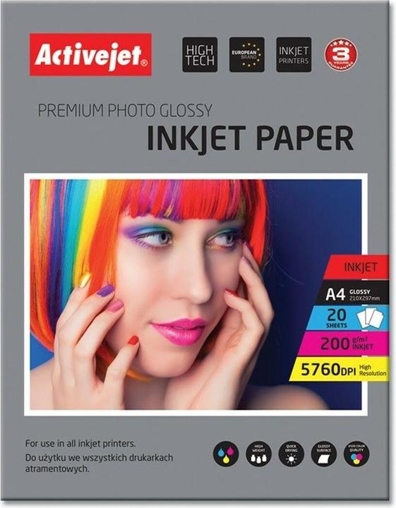 Immagine prodotto Activejet AP4-200G20 Carta fotografica lucida (200 g/m², 20 x)