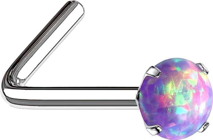 Produktbild Star Piercing Nasenstecker gewinkelt silber Opal violett gefasst (Chirurgenstahl 316L)