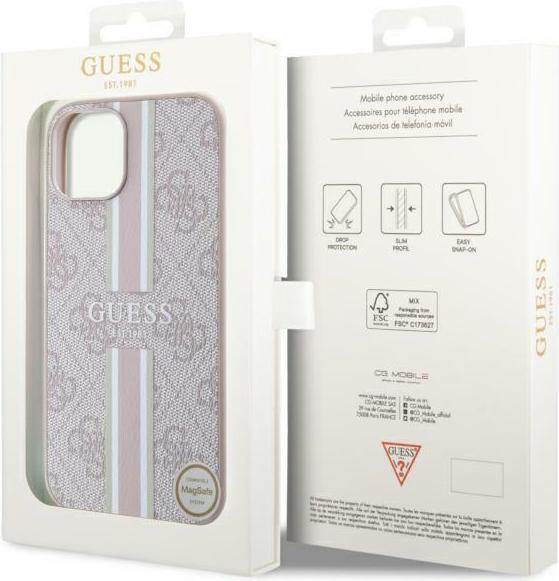 Immagine prodotto Guess GUHMP15SP4RPSP Custodia rigida per iPhone 15 / 14 / 13 6.1" różowy/rosa 4G a strisce stampate (Apple iPhone 15)