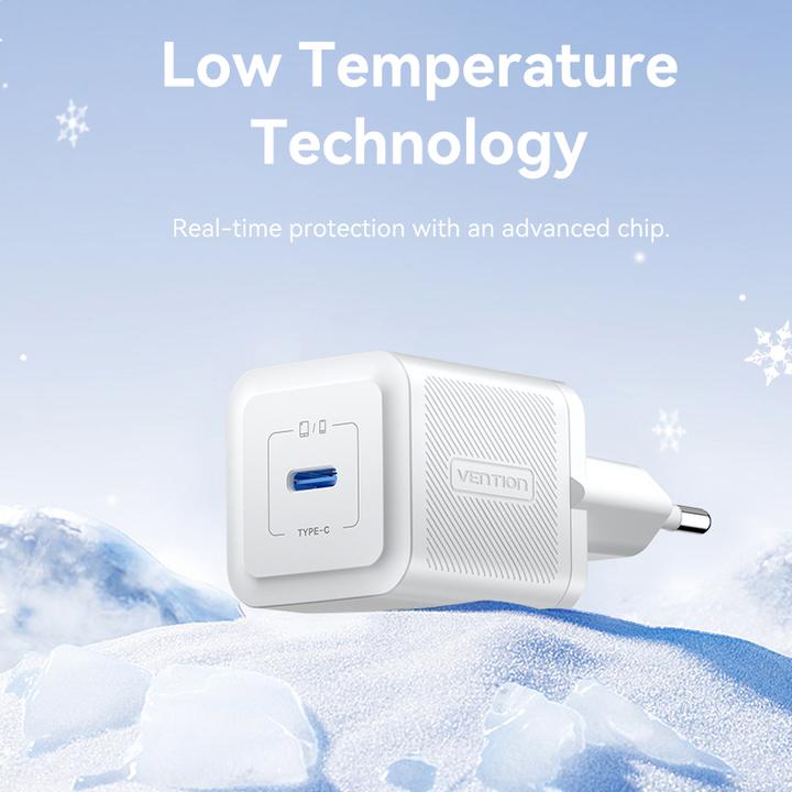Image du produit Vention Chargeur mural,, FEPW0-UE, USB-C, 20W, GaN (blanc) (20 W)