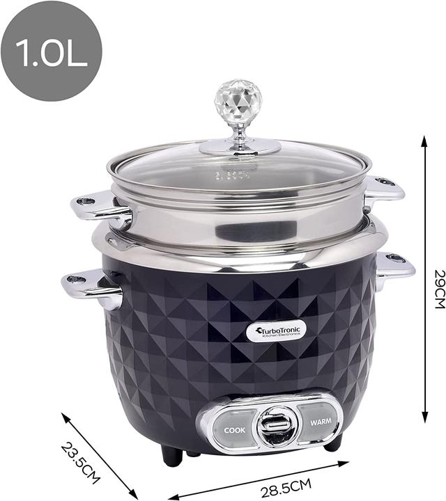 Produktbild TurboTronic By Z-Line Reiskocher mit Dampfgareinsatz aus Edelstahl 1L in Schwarz