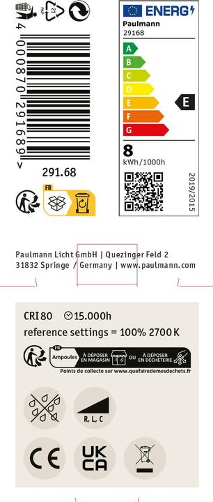 Energielabel Paulmann Reflektor (GU10, 8 W, 750 lm, 1 x, E)