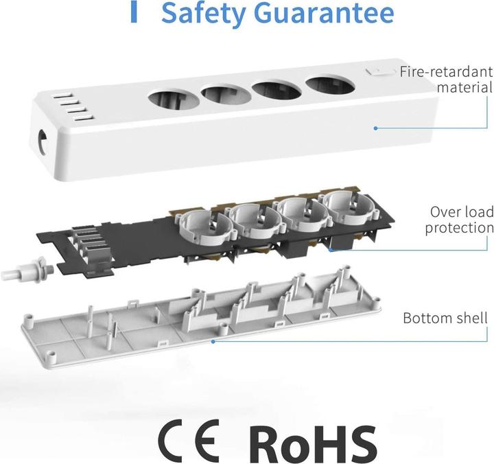Actual product image Meross Smart Wi-Fi Surge Protector (8 x, Nema-5, USB, 1.80 m)