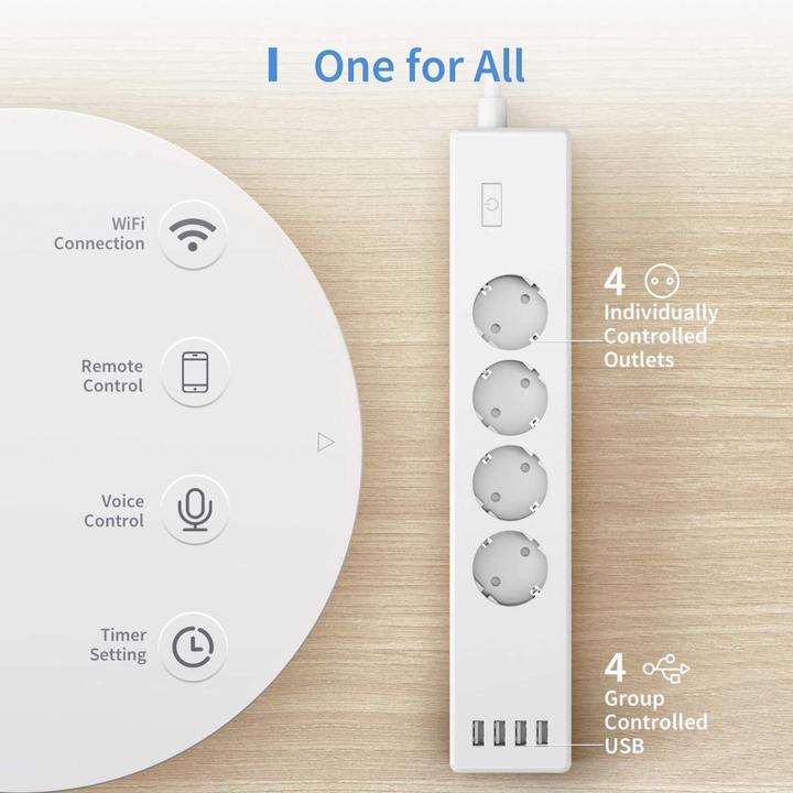 Actual product image Meross Smart Wi-Fi Surge Protector (8 x, Nema-5, USB, 1.80 m)