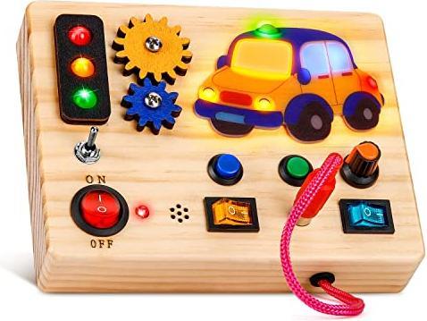 Activity Board Busy Board Car Light Switch Toy, Baby Wooden Sensory Toy
