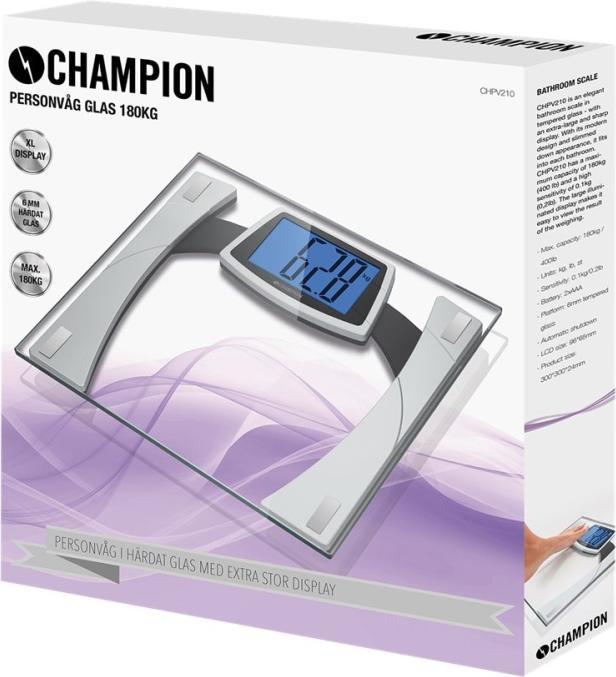 Image du produit Champion Pèse-personne XL écran verre PV210 argent/noir (180 kg)
