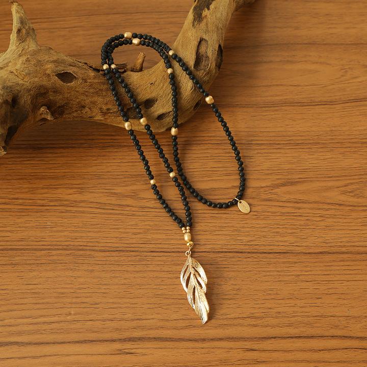 Immagine prodotto Andreani Collana con ciondolo a forma di piuma realizzato con vere pietre laviche (Pietre)