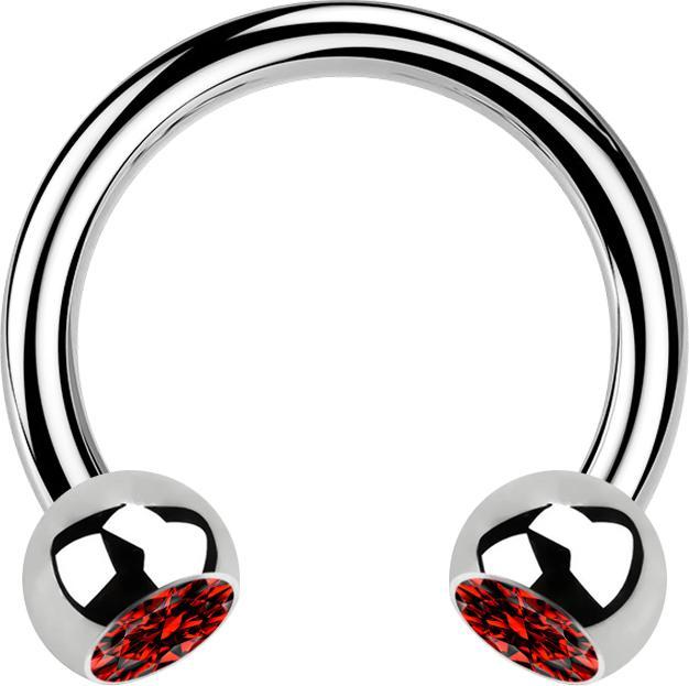 Produktbild Star Piercing Circular Barbell silber mit zwei Kugeln Kristall rot (ohne Messing, Chirurgenstahl 316L)