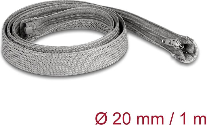 Produktbild Delock Geflechtschlauch mit Reissverschluss hitzebeständig 1 m x 20 mm grau (Kabelschlauch, 100 cm)