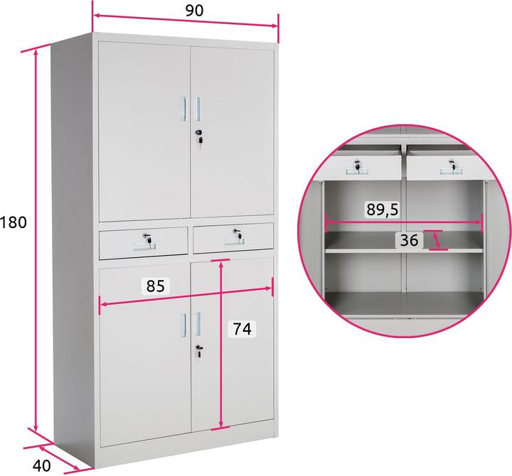Produktbild tectake Aktenschrank (90 x 40 x 180 cm)