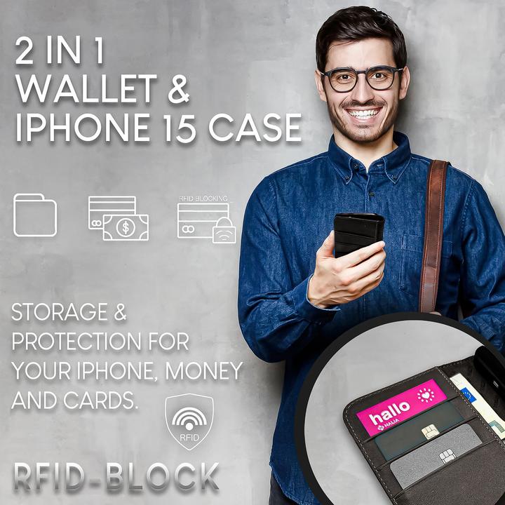 Produktbild Nalia Echt Leder Flip Case Hülle mit Magnetverschluss (Apple iPhone 15)