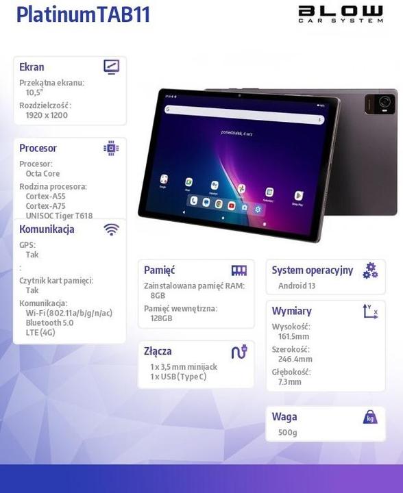Energie-Label Blow Tablet Platinum TAB11 4G 8/128GB (4G, 10.50", 128 GB, Silber)
