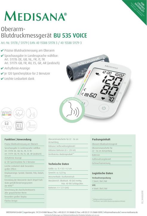Immagine prodotto Medisana BU 535 Voice (Sfigmomanometro per braccio)