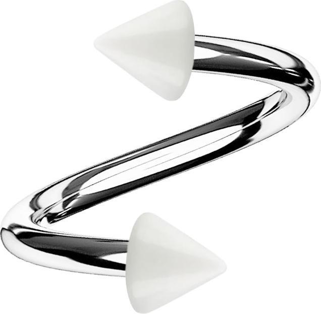 Image du produit Star Piercing Spirale argentée avec deux cônes blancs (Acrylique, sans laiton, Acier chirurgical 316L)