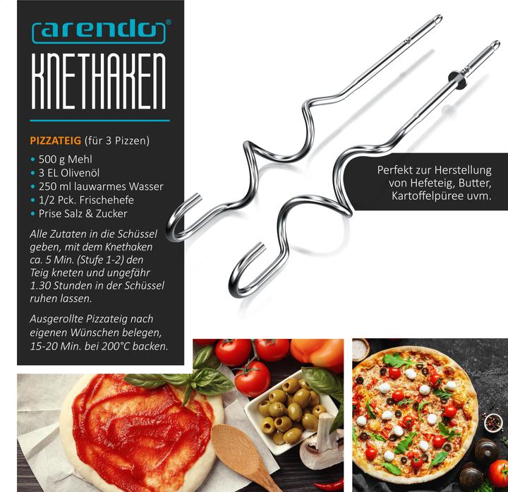 Actual product image Arendo Hand mixer, electric hand mixer incl. 2 whisks & 2 dough hooks made of stainless steel, hand mixer (500 W)
