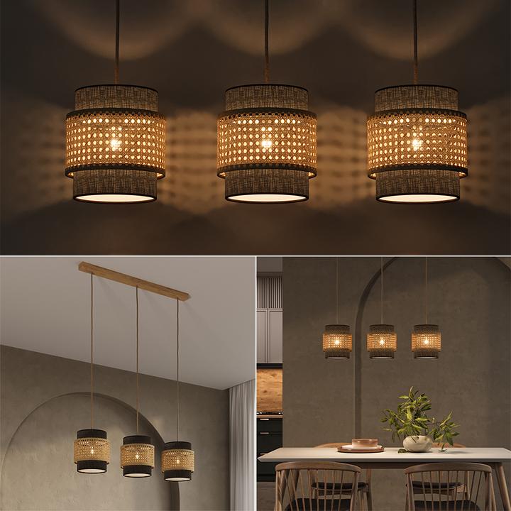 Image du produit Vicco Lampe suspendue 3 pièces Morten, Rotin/noir, 70 x 120 cm (E27)