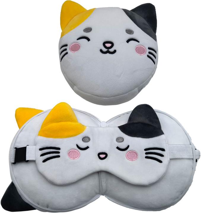 Immagine prodotto Puckator Relaxeazzz Peluche Adoramals Gatto Lola Cuscino da viaggio rotondo e maschera per gli occhi (Cuscino per testa e collo)