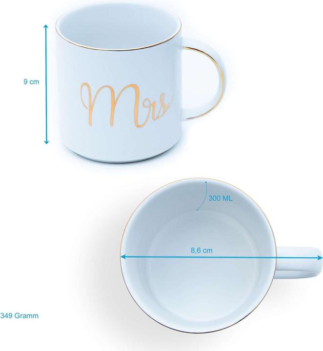 Produktbild Intirilife Kaffeetasse mit Goldrand und Aufschrift Mrs Hochzeit (300 ml, 1 x)