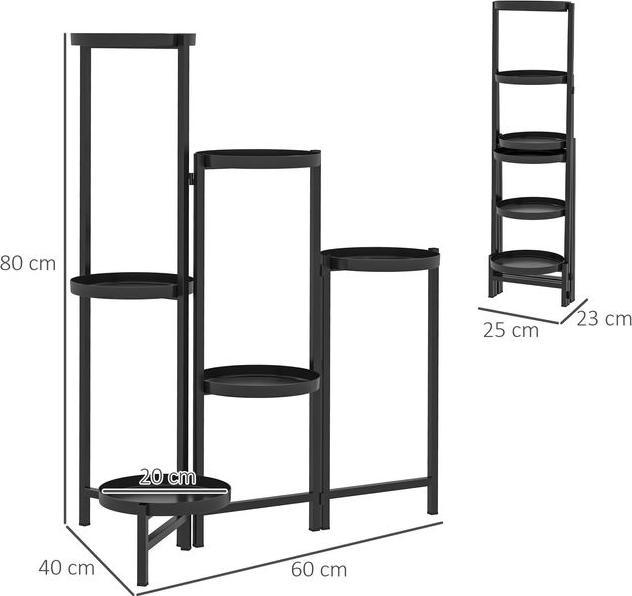 Immagine prodotto Swisshandel24 6-Etagen Pflanzenständer mit Tabletten, klappbar 80cm hoch, Schwarz