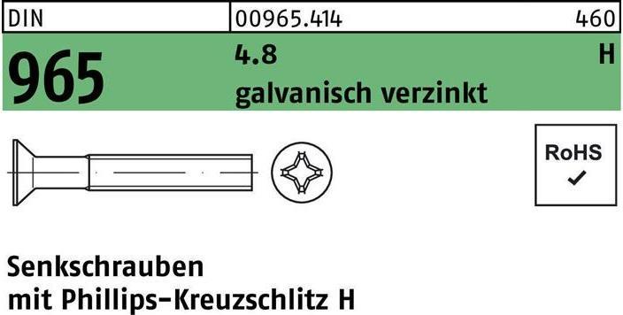 Immagine prodotto Vite a testa svasata DIN 965 Phillips-PH M 4 x 20 -H 4,8 zincata (200 Viti per pezzo)