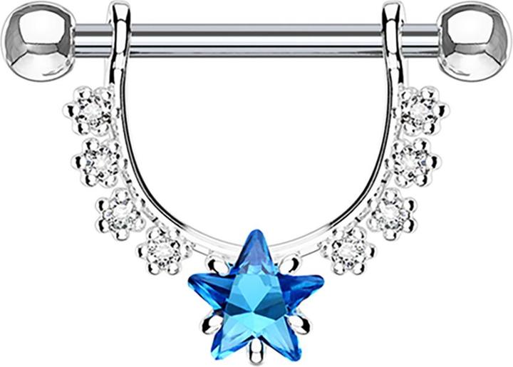 Actual product image Star Piercing Barbell silber Kristall halbbogen mit Sternkristall aqua (without brass, Surgical steel 316L)