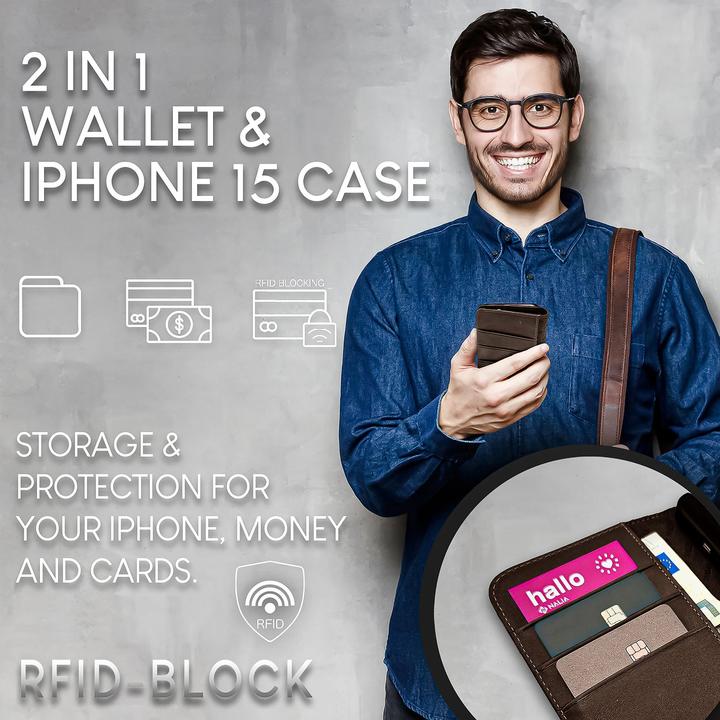 Produktbild Nalia Echt Leder Flip Case Hülle mit Magnetverschluss (Apple iPhone 15 Pro)