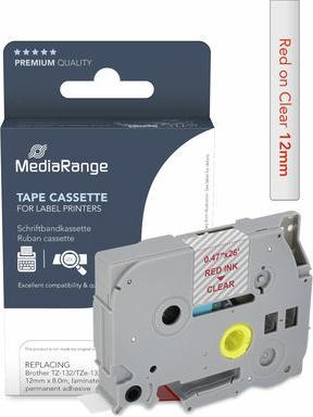 Produktbild MediaRange Schriftbandkassette rot auf transparent 8m x 12mm (1.20 cm, Rot)
