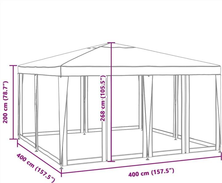 Produktbild VidaXL Partyzelt Pavillon Festzelt mit 8 Mesh-Seitenteilen Blau 4x4m HDPE (400 cm, 400 cm)