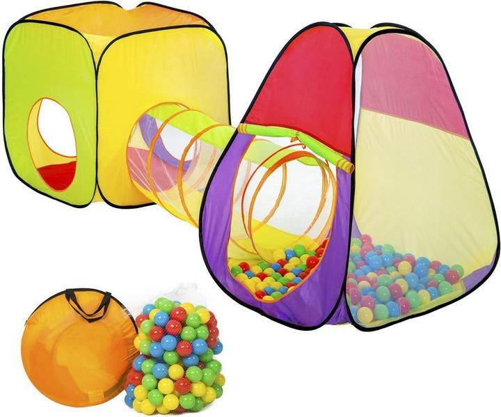 tectake Pyramid play tent with tunnel, 200 balls and bag