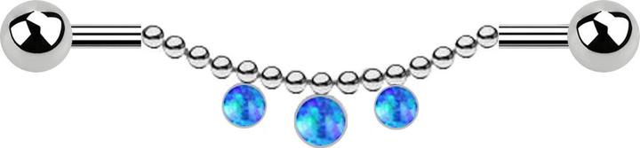 Actual product image Star Piercing Barbell silver two balls chain three opals blue (without brass, Surgical steel 316L)