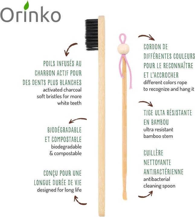 Label énergétique Orinko Kit zéro déchet 4 nettoyeurs d'oreilles japonais 4 brosses à dents en bambou (8 x)