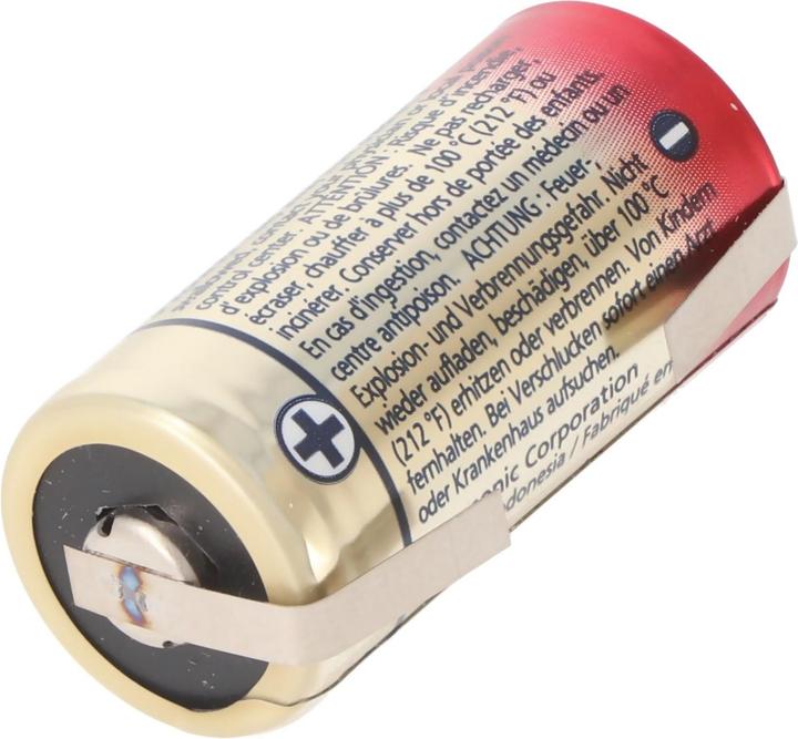 Actual product image Panasonic Battery Photo Power CR123A Lithium battery 3 Volt with solder tabs U-shape (RCR123A, 1400 mAh)