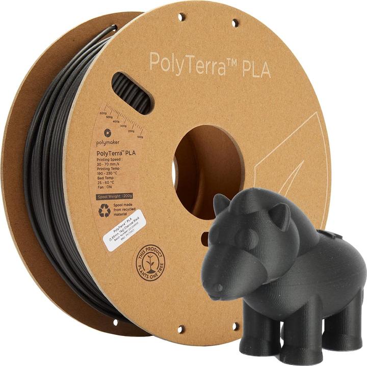 Actual product image Polymaker PolyTerra PLA - Charcoal Black - 2.85mm (PLA, 2.85 mm, 1000 g, Black)