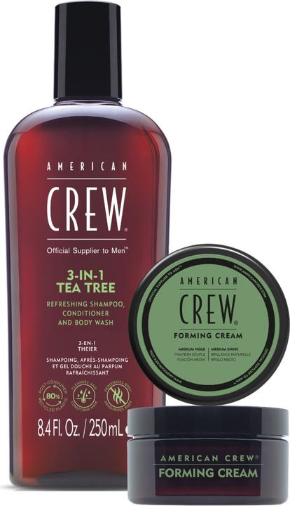 Produktbild American Crew Holiday Duo Set: 3-in-1 Tea Tree Shampoo, Conditioner & Body Wash 250ml + Forming Crea (Flüssiges Shampoo)