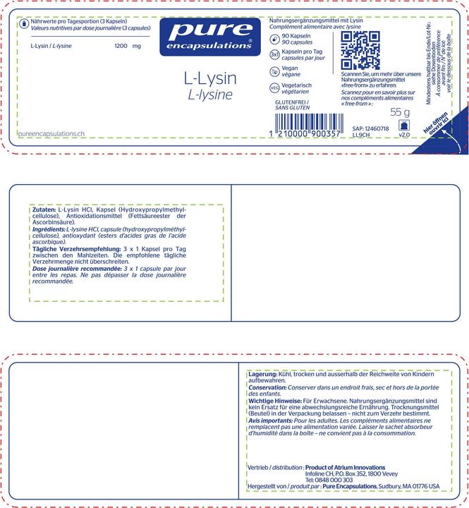 Nährwerte und Zutaten Pure encapsulations L-Lysin (90 Stück, Kapseln, 84 g)