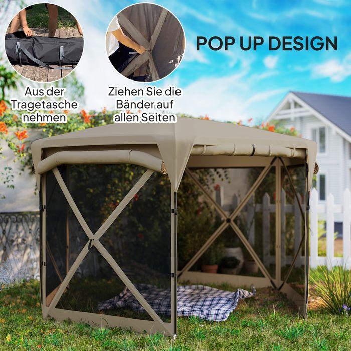 Immagine prodotto Swisshandel24 Faltpavillon sechseckig ca. 3,5x3m mit abnehmbaren Dach Wasserdicht, Khaki (345 cm, 300 cm)