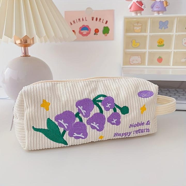 Image du produit Only-Bags.Store Trousse à crayons classique brodée - Grande capacité de maquillage et de papeterie portables