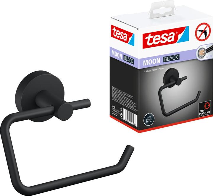Actual product image tesa MOON BLACK toilet roll holder incl. adhesive solution without drilling