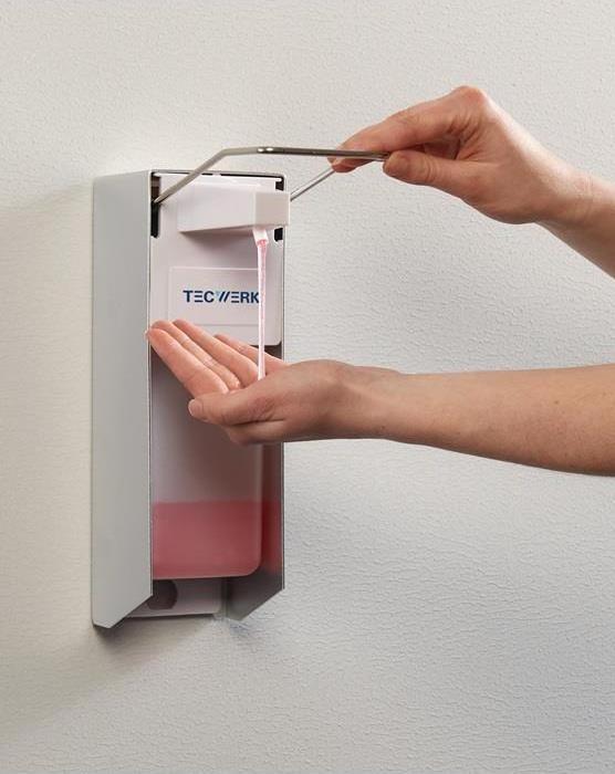 Actual product image Tecwerk Disinfectant and soap dispensers H165xW95xD290 approx. mm ABS with lever white