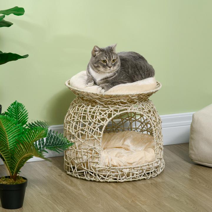 Produktbild PawHut Rattan Katzenkorb mit Kissen (Katze)