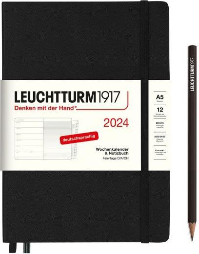 Produktbild Leuchtturm1917 LEUCHTTUR Wochenkalender Notizbuch 2024 44367724 schwarz, 1W/S + Notiz, HC, A5 (A5, Deutsch)