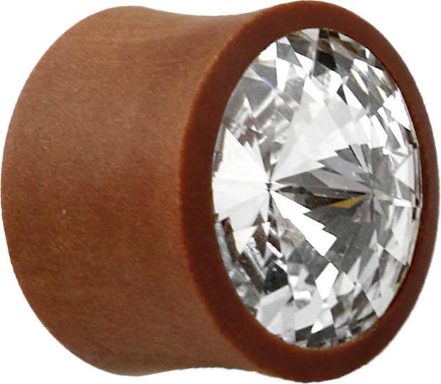 Image du produit Star Piercing Flared Plug en bois Sawo avec cristal Swarovski argenté (Organique, sans laiton)