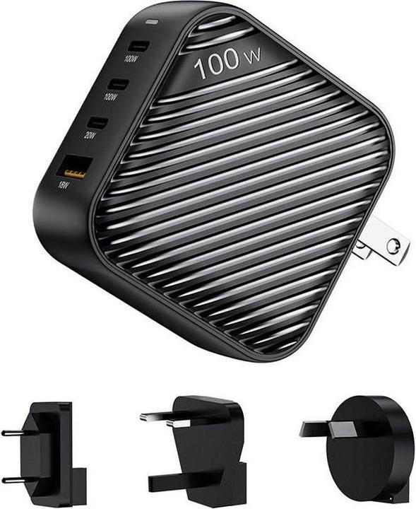 Immagine prodotto Invzi GanHub caricatore da parete 3x USB-C + USB, 100W, EU/UK/AU/US (nero) (100 W)