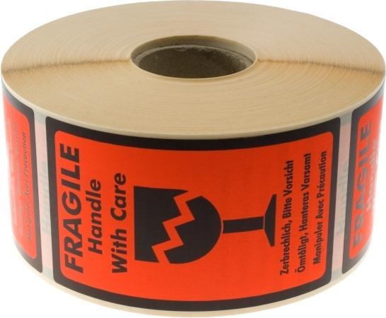 Produktbild B.N.T. Etiket m/tekst Fragile Handle with care 120x70mm 1000stk/rul - (1000 stk.)