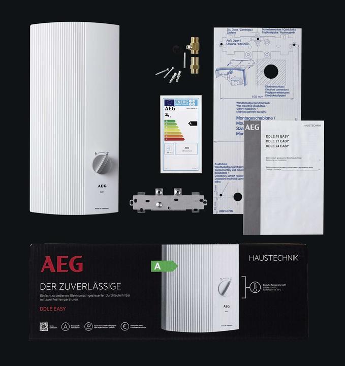 Produktbild AEG Haustechnik DDLE EASY 21 kW Elektronischer Durchlauferhitzer, 2 Festtemperaturen Dusche 42 °C/Küchenspüle 55 °C