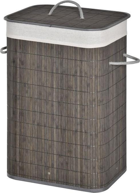 Actual product image Swisshandel24 Bambus Wäschekorb schmal mit Deckel 83L Wäschesammler mit Griffen Grau (83 l)