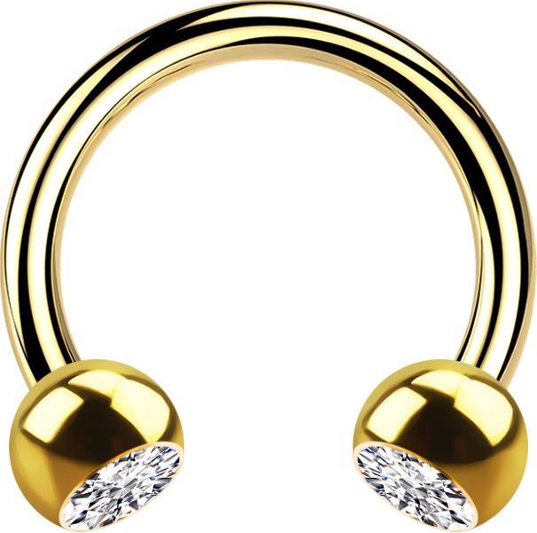 Star Piercing Micro Circular Barbell vergoldet mit zwei Kugeln Kristall silber (Chirurgenstahl 316L)