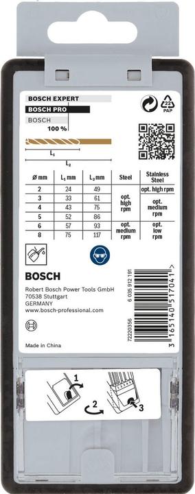 Produktbild Bosch Professional Zubehör PRO Stainless Steel HSS-Co Spiralbohrer-Set, 6-tlg. (Ø2-8mm)