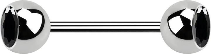 Produktbild Star Piercing Micro Barbell silber mit zwei Kugeln und Kristall schwarz (Chirurgenstahl 316L, ohne Messing)